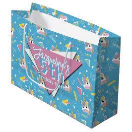 Girls Retro Blue Unicorn Geburtstag Große Geschenktüte