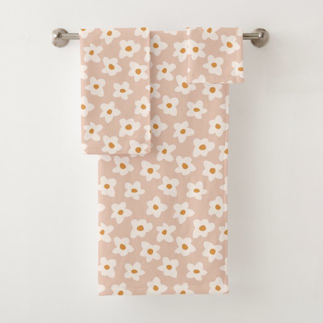 Girls Retro Daisy Blume Rosa Dekoration Badhandtuch Set (Insitu)