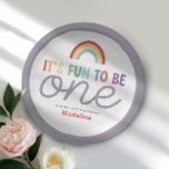 Girls Retro Fun to be One Rainbow 1st Birthday Pappteller<br><div class="desc">Celebrate turning one with these cute “It’s fun to be one” birthday paper plates! Featuring a modern retro rainbow,  colorful font and space to add your child’s name on the front,  plus a coordinating minimalist purple outline. Perfect for a 1st birthday party.</div>