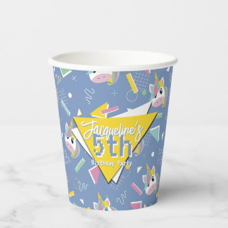 Girls Retro Lila Unicorn Geburtstag Pappbecher