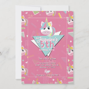 Girls Retro rose Unicorn Invitation Anniversaire
