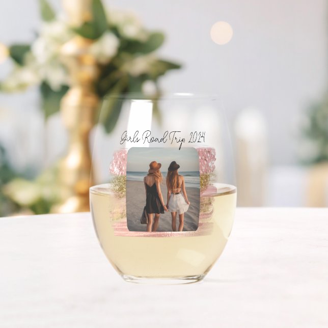 Girls Road Trip One Foto Weinglas Ohne Stiel (Insitu (Hochzeit))