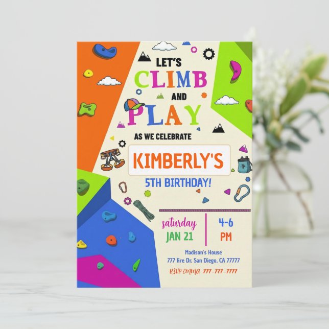 Girls Rock Climbing Birthday Party Invitation Einladung (Stehend Vorderseite)