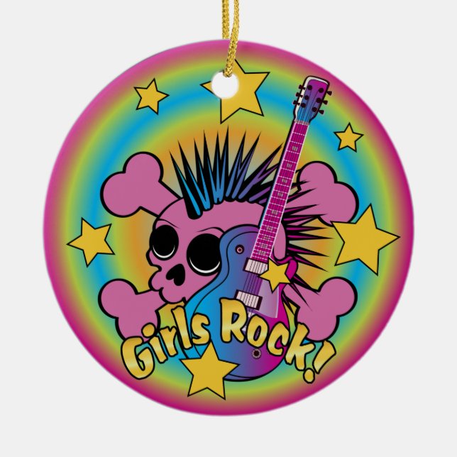 Girls Rock Skull & Crossbones Keramik Ornament (Vorne)