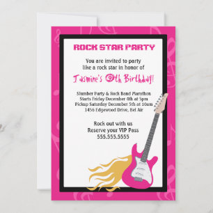 GIRLS ROCKER GUITAR HERO Invitation de fête d'anni