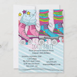 Girls Roller Skaten Birthday Party Einladung