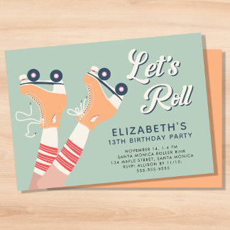 Girls Roller Skaten Birthday Party Einladung