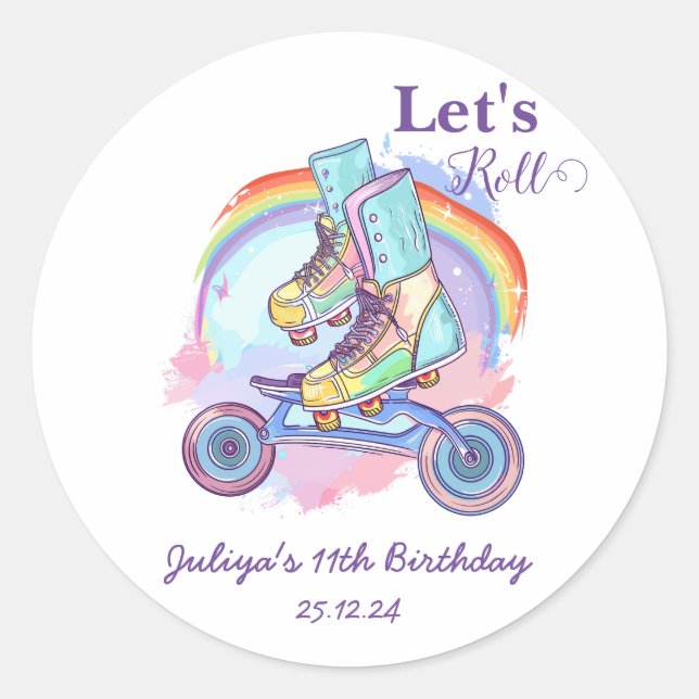 Girls Roller Skaten Birthday Runder Aufkleber (Vorderseite)