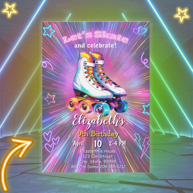 Girls Roller Skaten zum Geburtstag Einladung (Von Creator hochgeladen)