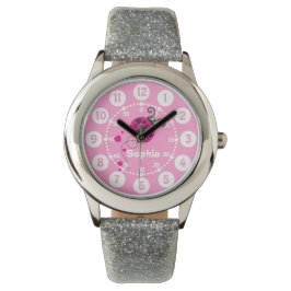 Girls rosa Ladybug Herz-weiße Armbanduhr