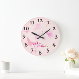 Girls Rosa Schmetterling Kinder Kinderzimmer Runde Große Wanduhr