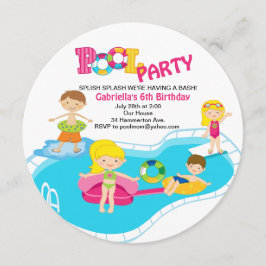 Girl's Round Pool Party zum Geburtstag Einladung