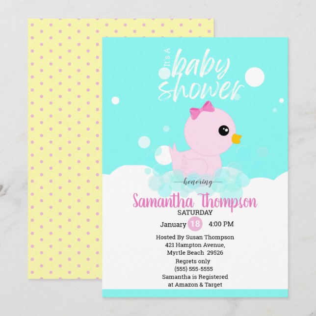 Girls Rubber Ducky Baby Shower Einladungen (Vorne/Hinten)