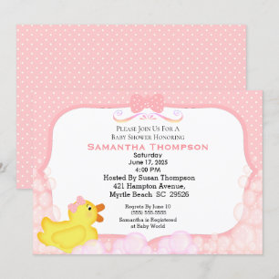Girls Rubber Ducky Baby Shower Einladungen
