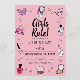 Girls Rule Makeup Wellness-Center Slumber Rosa Geb Einladung