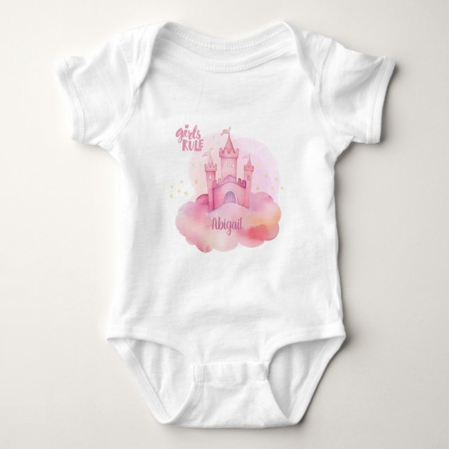 Girls Rule Palace auf der rosa Cloud Wasserfarbe Baby Strampler (Vorderseite)