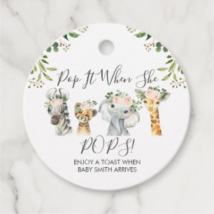 Girls Safari Animals Pop It Baby Dusche Geschenkanhänger