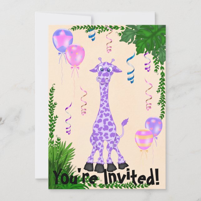 Girls Safari Purple Giraffe Invitation Anniversair (Devant)