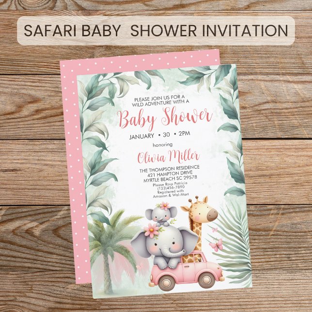 Girls Safari Tiere Floral Tropical Baby Dusche Einladung (Von Creator hochgeladen)