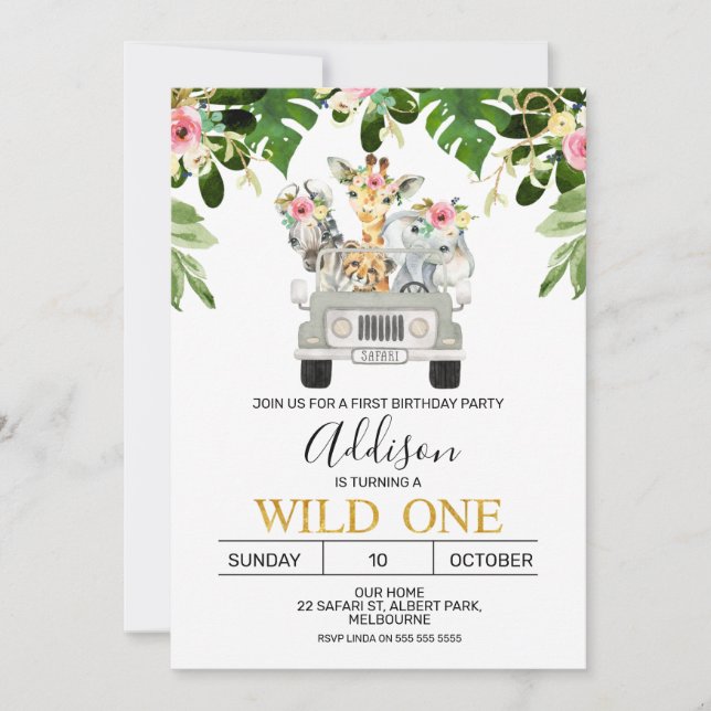 Girls Safari Wild Einladung zum Geburtstag (Vorderseite)