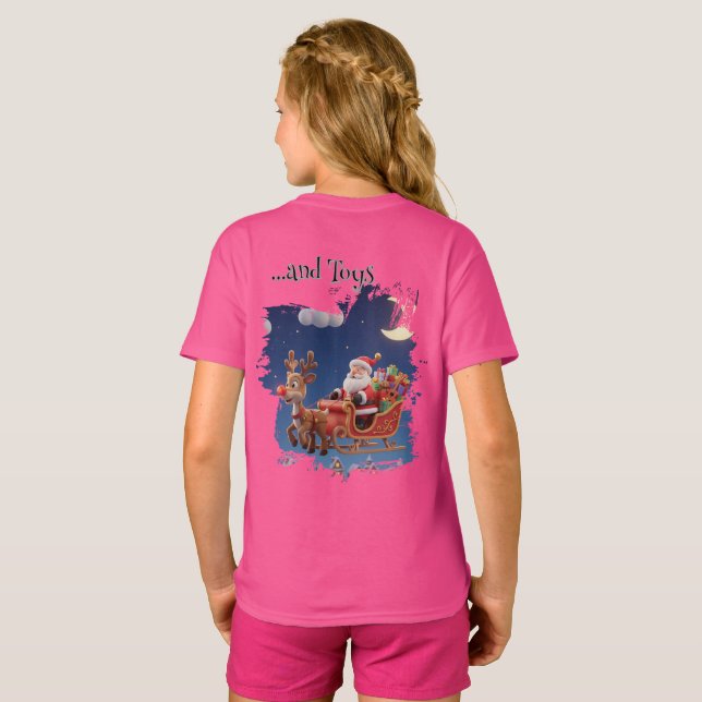Girls' Santa Rudolph Christmas T-Shirt (Schwarz voll)