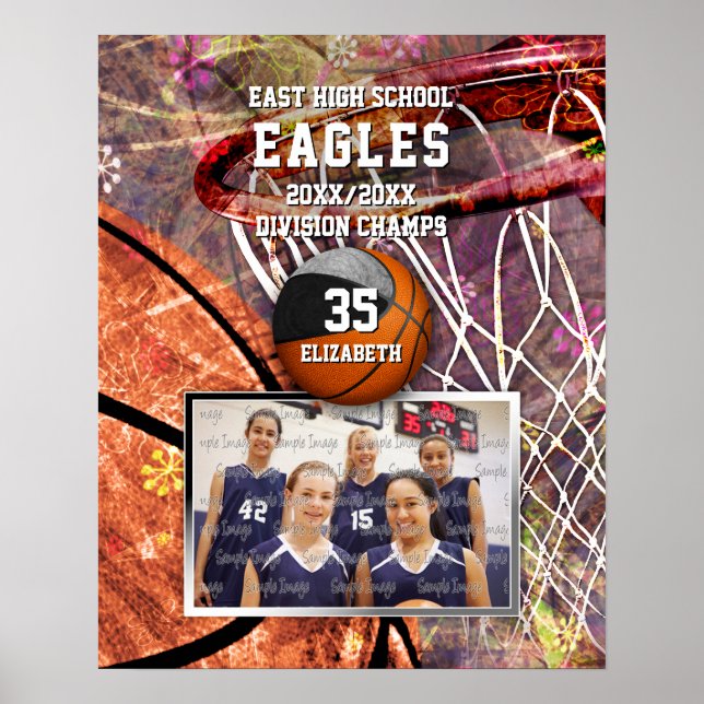 Girls schwarz graue Mannschaftsfarben Foto Basketb Poster (Vorne)