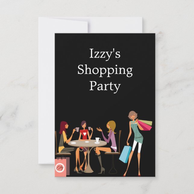 Girls Shopping Party Event Black Einladung (Vorderseite)