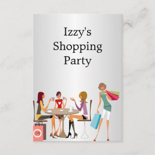 Girls Shopping Party Event Silver White Einladung