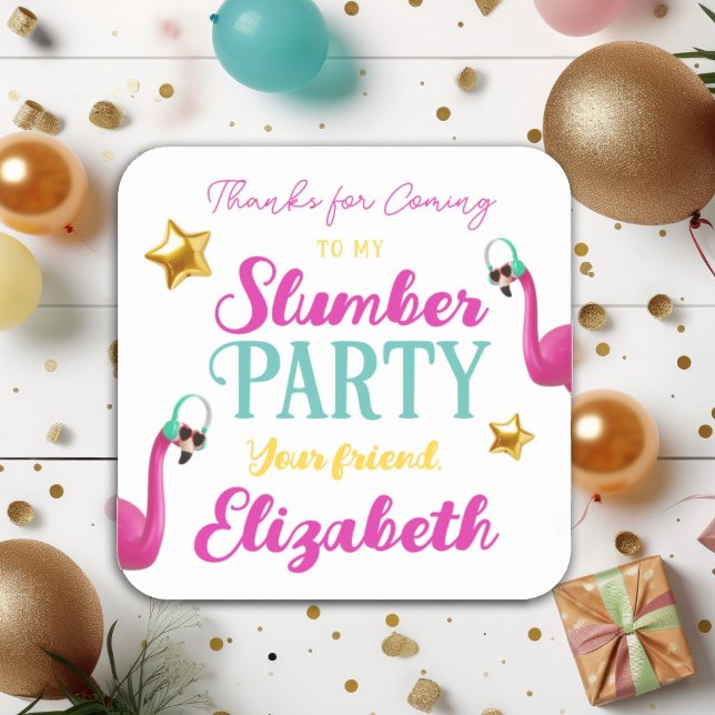 Girls SLEEPOVER Slumber Geburtstagsparty Quadratischer Aufkleber (Von Creator hochgeladen)