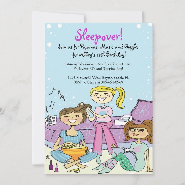 Girls Sleepover Themenreise Einladungen zur Geburt (Vorderseite)