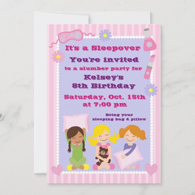 Girls Slumber Party Sleepover Pajama Einladung (Vorderseite)