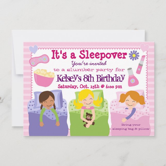 Girls Slumber Party Sleepover Pajama Einladung (Vorderseite)