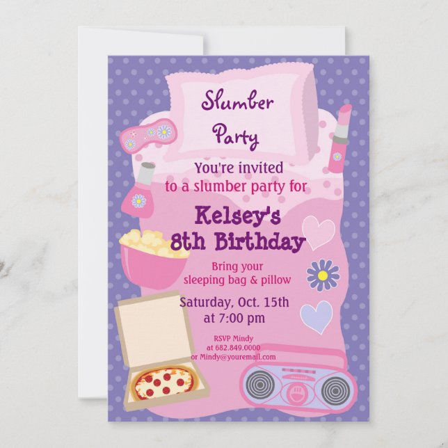 Girls Slumber Party Sleepover Pajama Einladung (Vorderseite)