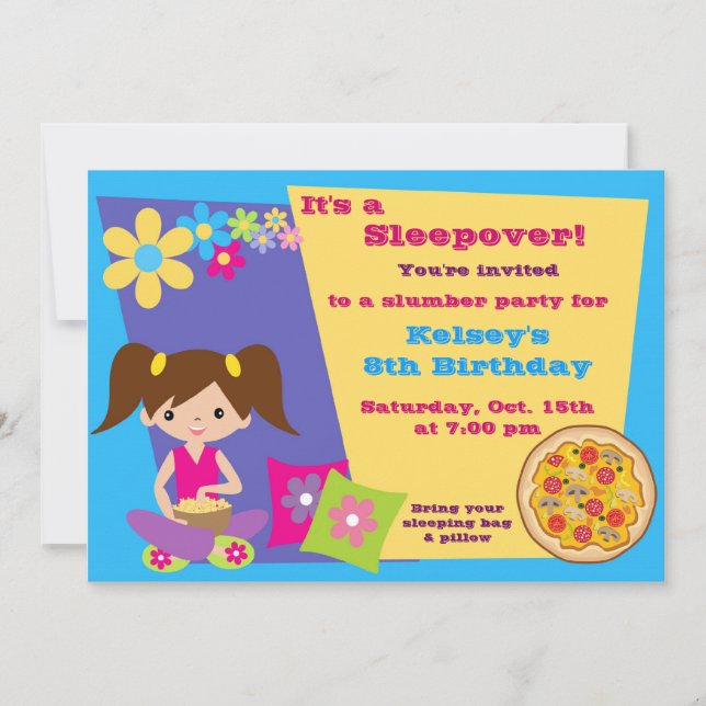 Girls Slumber Party Sleepover Pajama Einladung (Vorderseite)