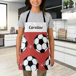Girls Soccer Red Balls & Snowflakes Kinder Name Ni Schürze