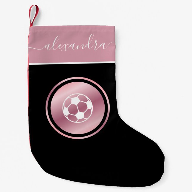 Girls Soccer Rose Gold Ball & Hübsche Mädchenbezei Kleiner Weihnachtsstrumpf (Vorderseite)