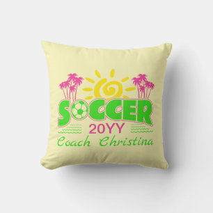 Girls Soccer Sunshine Palm Trees Kissen