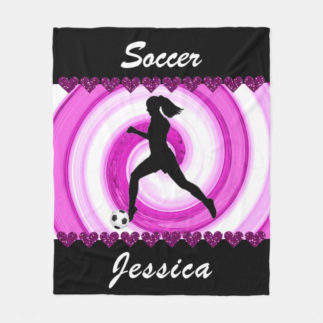 Girls Soccer Wirbel und Glitzer Hearts Fleecedecke (Vorderseite)