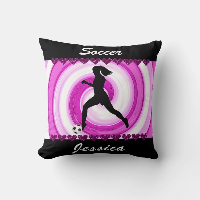 Girls Soccer Wirbel und Glitzer Hearts Kissen (Vorderseite)
