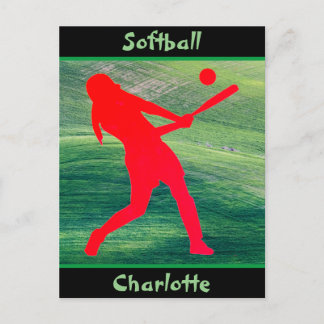 Girls Softball Batter Up on Green Postkarte