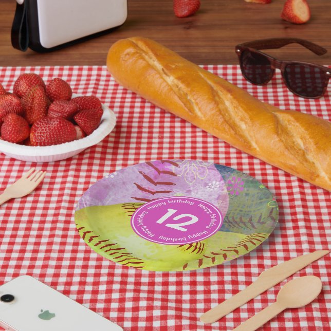 Girls Softball Party personalisiert Pappteller (Picknick)