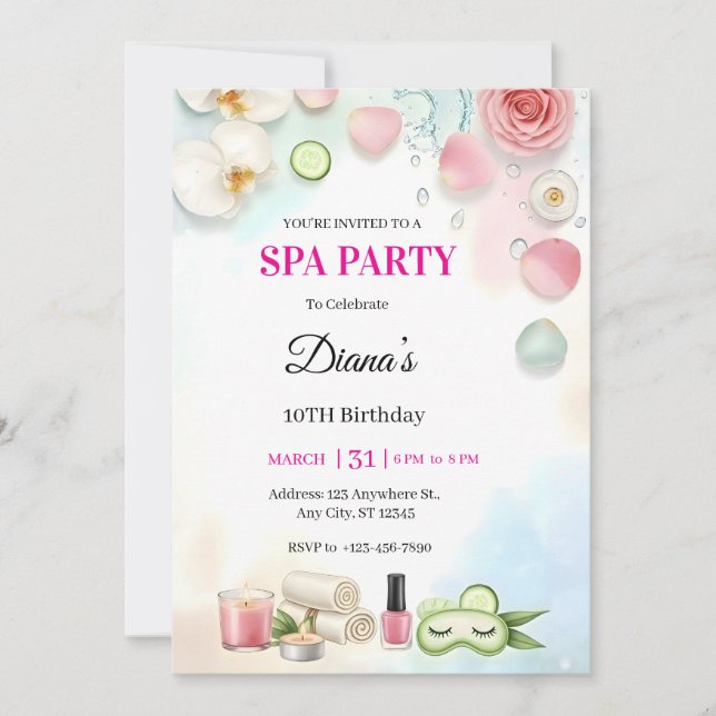 Girls Spa Birthday Party Invitation | Pamper Party (Devant)