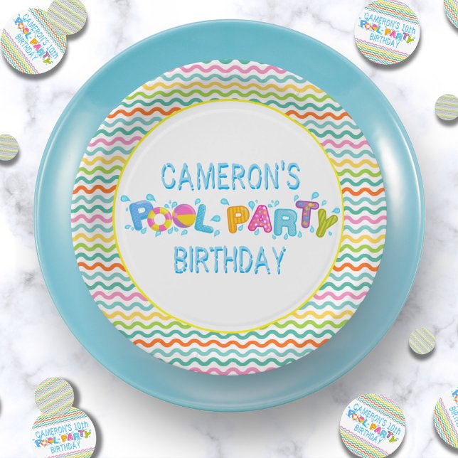 Girls Splash Pool Party Geburtstag Pappteller (Colorful Girls Splash Pool Party Birthday Paper Plates)