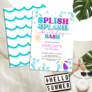 Girl's Splish Splash Water Party Geburtstag Einladung