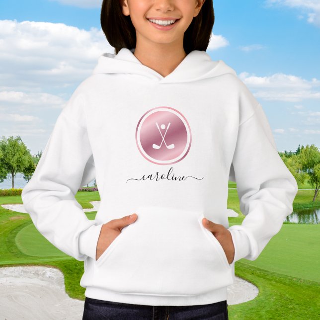 Girls Sports Golf Pink Rose Gold Golfer's Name Hoodie (Von Creator hochgeladen)