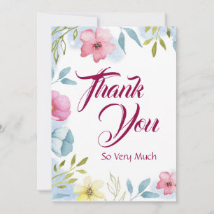 Girls Spring Floral Watercolor Babydusche Dankeskarte