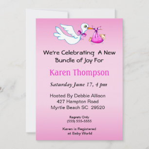 Girls Stork Baby Shower Einladung