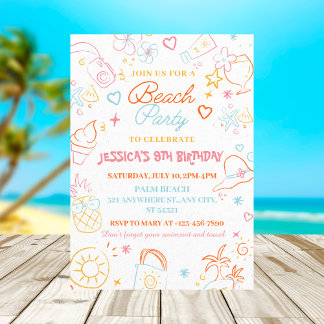 Girls Summer Party| Farbenfroher Strand zum Geburt Einladung