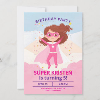 Girl's Super Hero Birthday Invites - Editierbar Einladung
