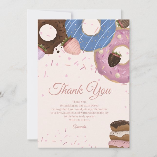 Girls Sweet Donut Pastel Geburtstag Dankeskarte (Vorderseite)